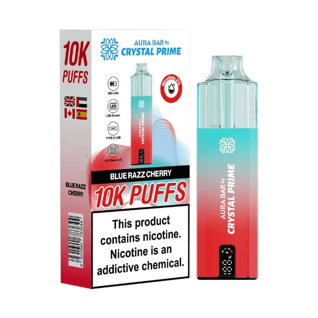 Crystal Prime Aura Bar 10K Prefilled Pod Kit - Blue Razz Cherry