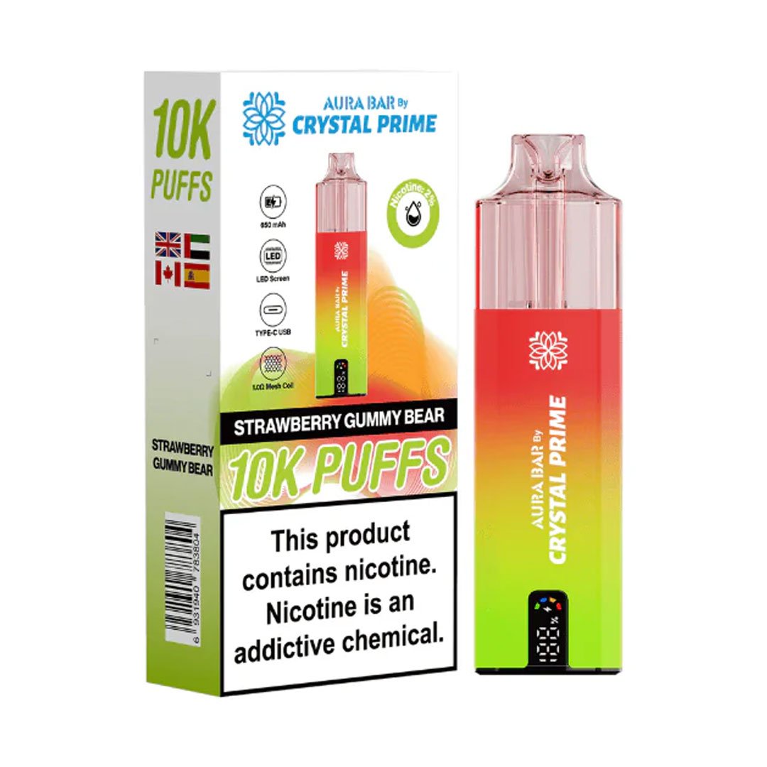 Crystal Prime Aura Bar 10K Prefilled Pod Kit - Strawberry Gummy Bear