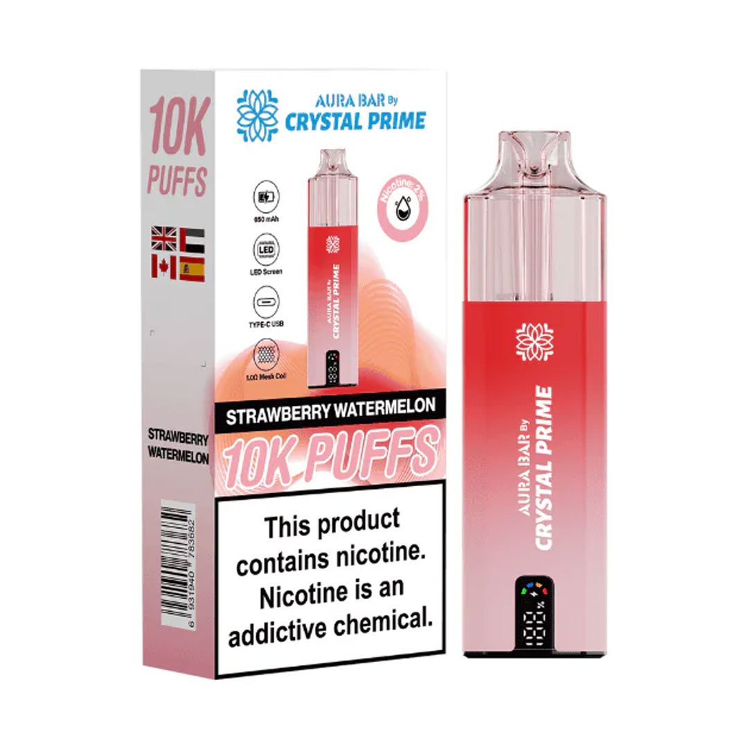 Crystal Prime Aura Bar 10K Prefilled Pod Kit - Strawberry Watermelon
