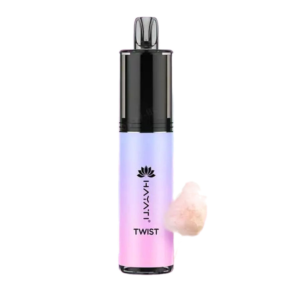 Hayati Twist disposable vape with a dreamy cotton candy flavor, delivering a light and fluffy sweetness with every puff.