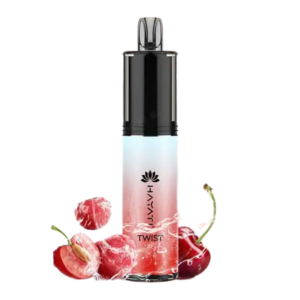 Hayati Twist disposable vape with a luscious and icy cherry flavor, delivering a sweet and refreshing sensation with every puff.