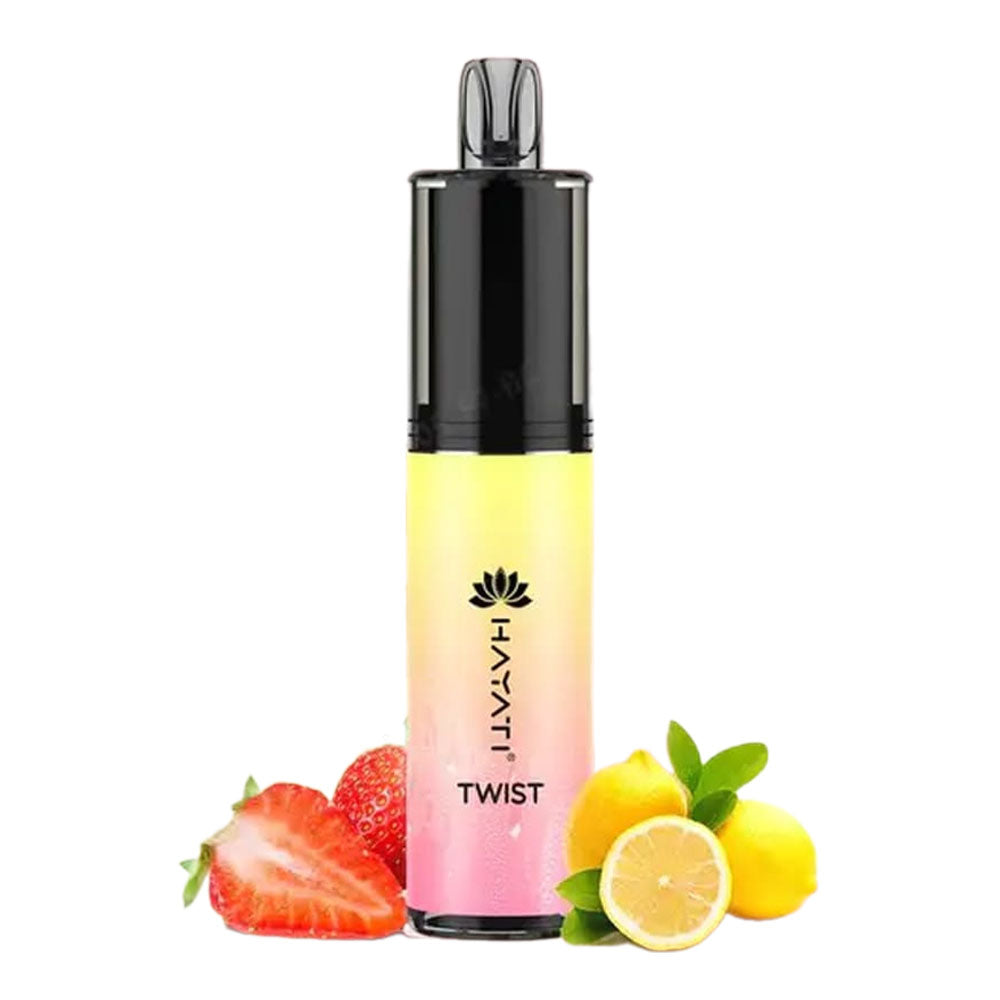 Hayati Twist disposable vape with a strawberry and lemon flavor.