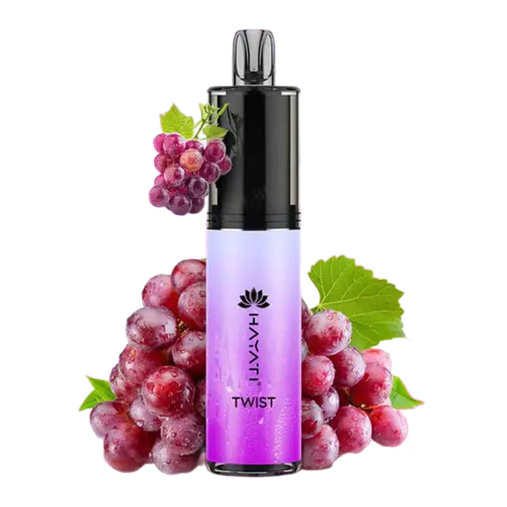 Hayati Twist disposable vape with a grape flavor.