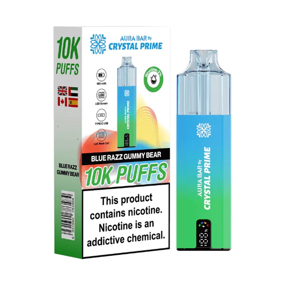 Crystal Prime Aura Bar 10K Prefilled Pod Kit - Blue Razz Gummy Bear