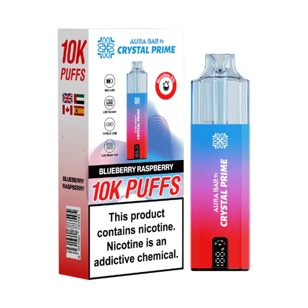 Crystal Prime Aura Bar 10K Prefilled Pod Kit - Blueberry Raspberry