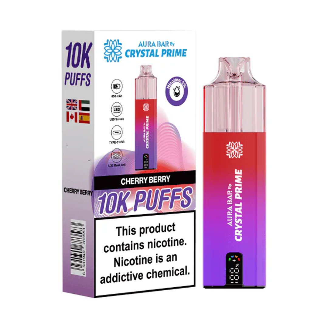 Crystal Prime Aura Bar 10K Prefilled Pod Kit - Cherry Berry