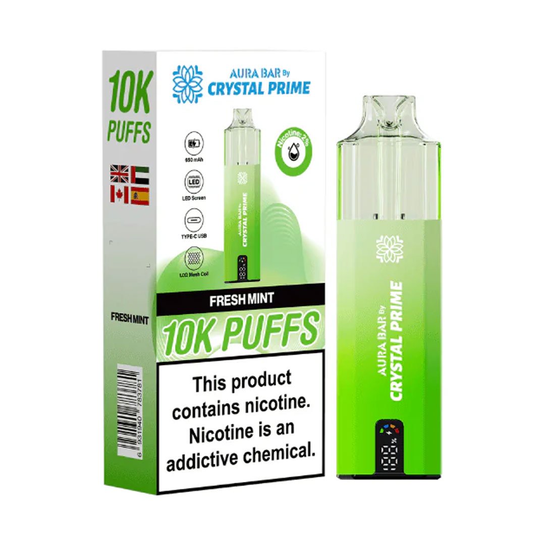 Crystal Prime Aura Bar 10K Prefilled Pod Kit - Fresh Mint