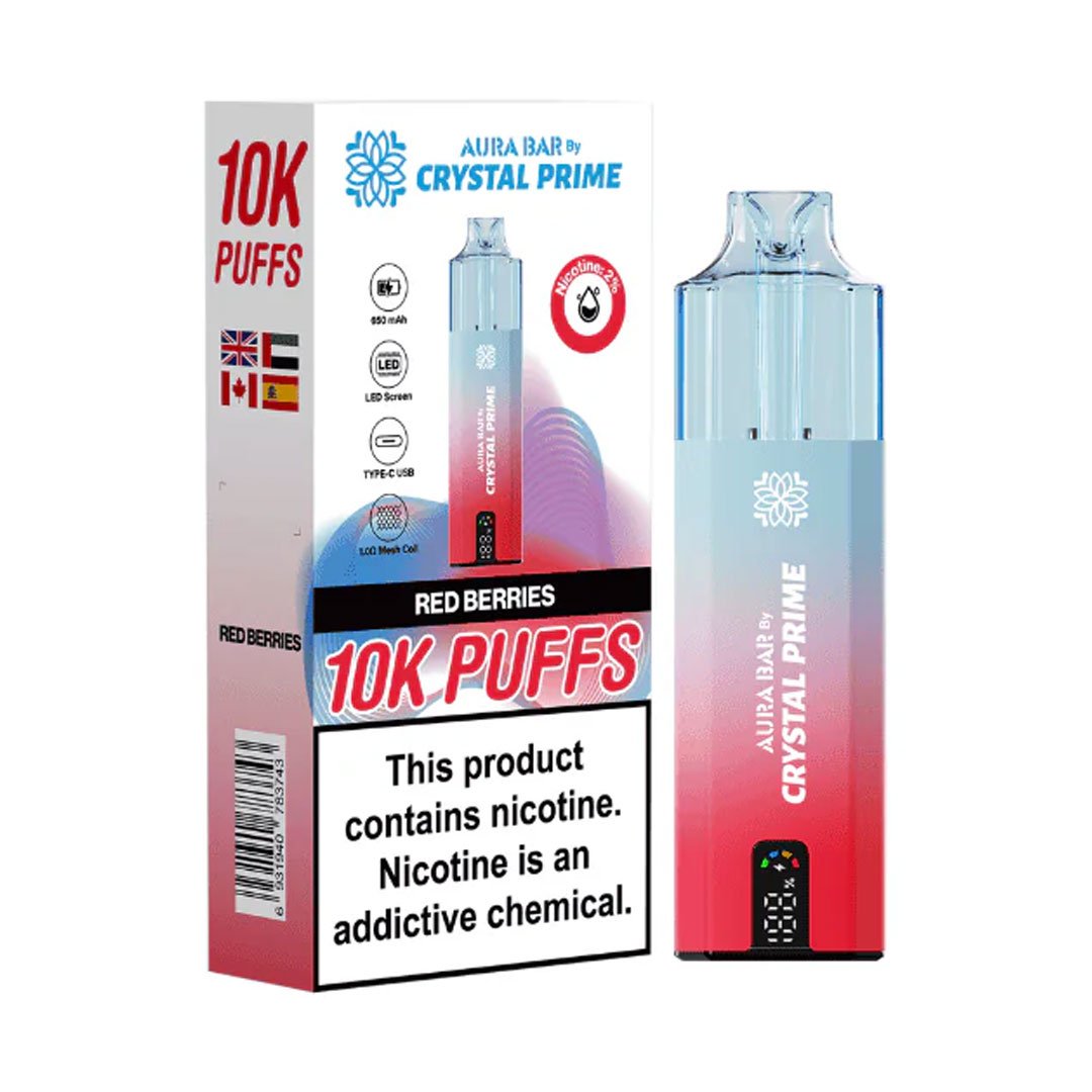 Crystal Prime Aura Bar 10K Prefilled Pod Kit - Red Berries
