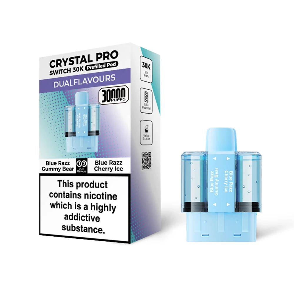 Crystal Pro Switch 30K Blue Razz Gummy Bear / Blue Razz Cherry Ice prefilled pods