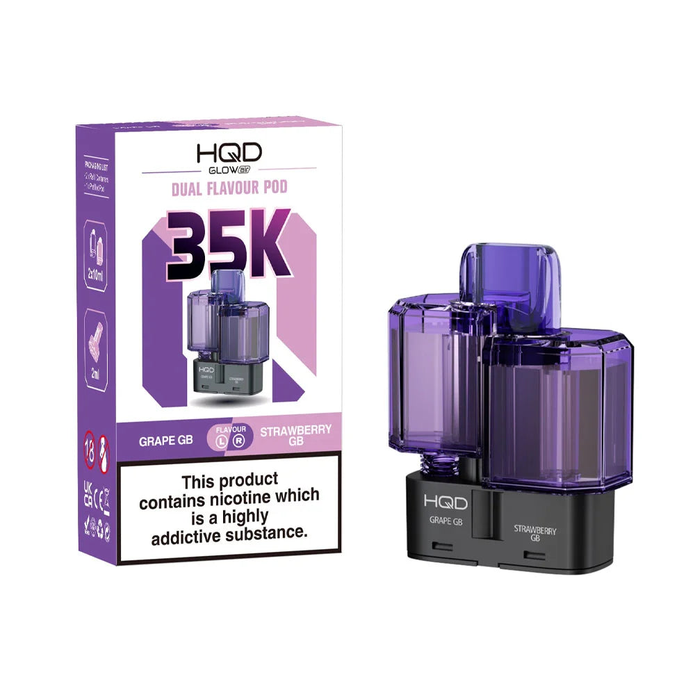 HQD Glow Air 35K 2-in-1 Prefilled Pods - Grape GB / Strawberry GB