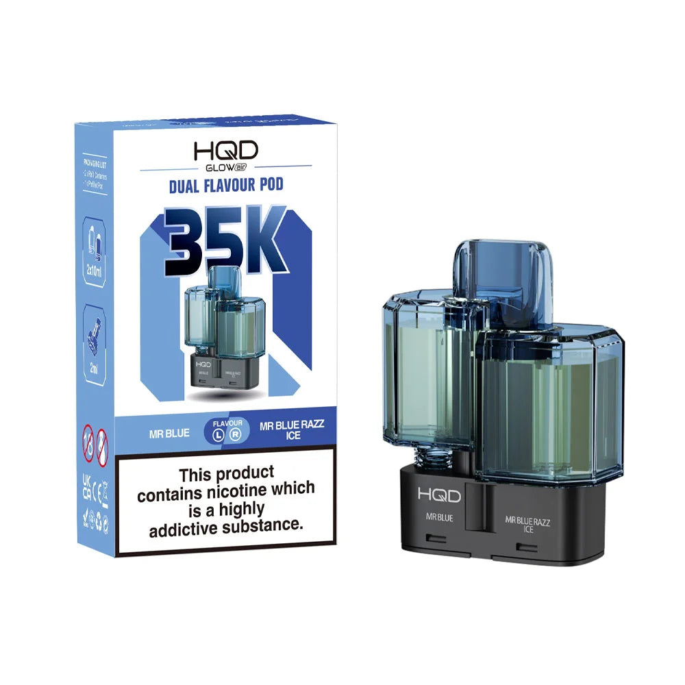 HQD Glow Air 35K 2-in-1 Prefilled Pods - Mr Blue / Mr Blue Razz Ice