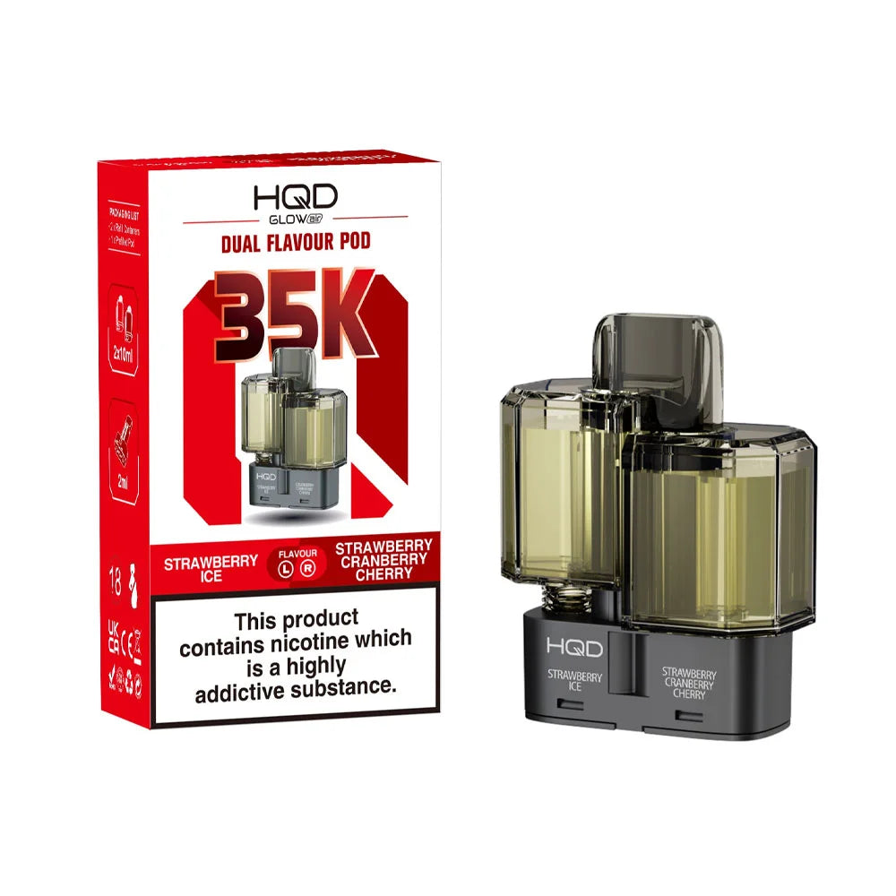 HQD Glow Air 35K 2-in-1 Prefilled Pods - Strawberry Ice / Strawberry Cranberry Cherry