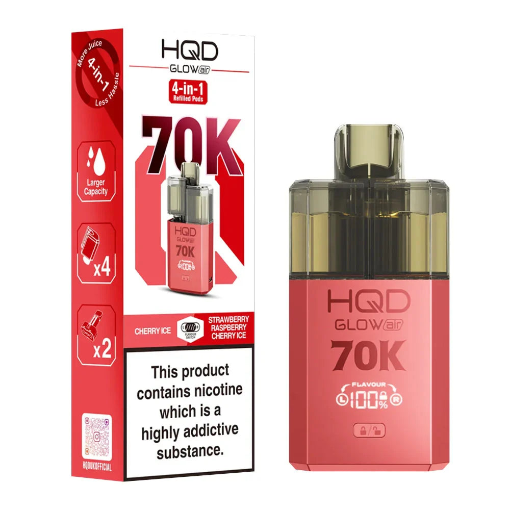 HQD Glow Air 70K 4-in-1 Prefilled Pod Kit - Cherry Ice / Strawberry Raspberry Cherry Ice