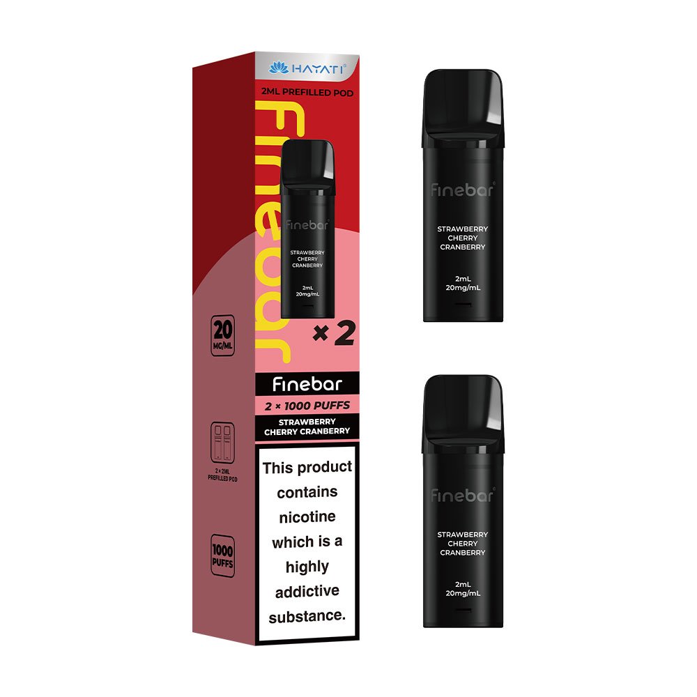 Hayati Finebar 1000 Puffs Prefilled Pods (Pack of 2) - Strawberry Cherry Cranberry