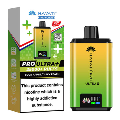 Hayati Pro Ultra Plus 25000 Sour Apple Juicy Peach prefilled pod kit
