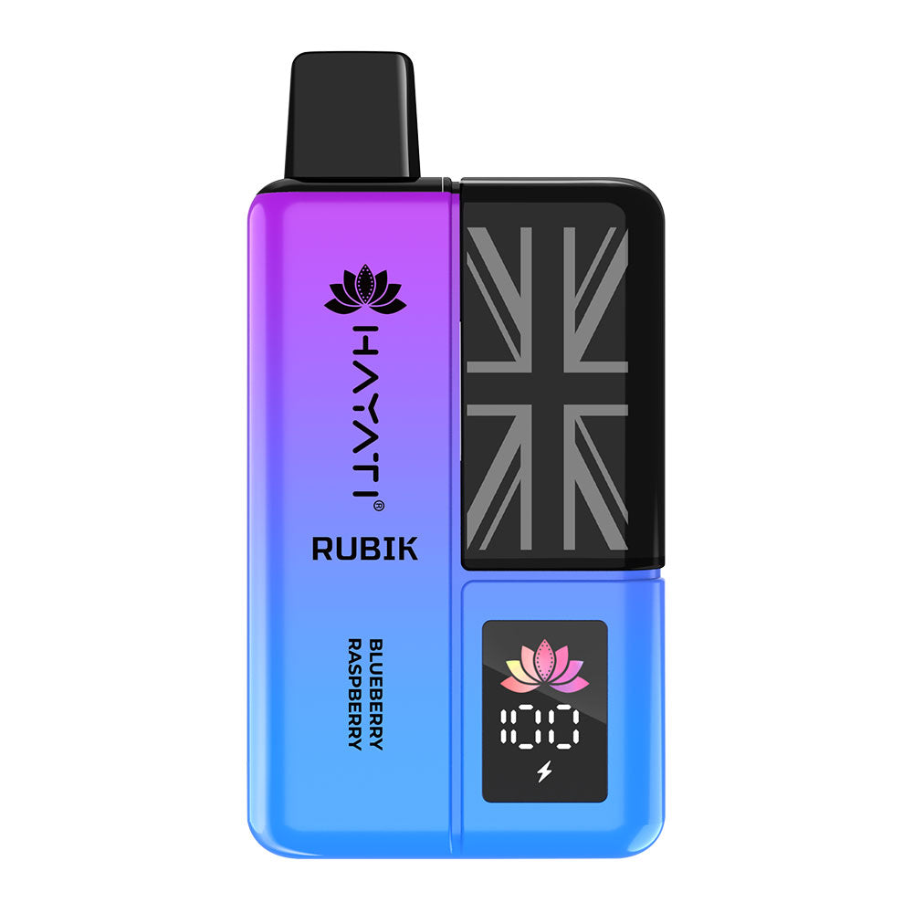 HAYATI RUBIK, featuring blueberry raspberry flavor and battery indicator.