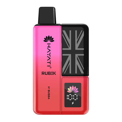 pink gradient, Union Jack design, digital display, and "HAYATI RUBIK" branding.