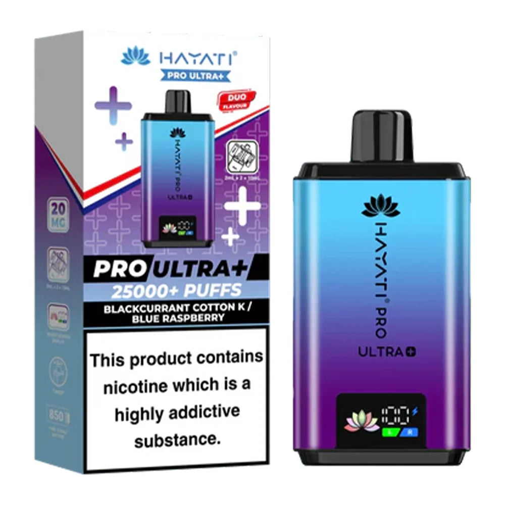 Hayati Pro Ultra Plus 25000 Blackcurrant Cotton K Blue Raspberry prefilled pod kit