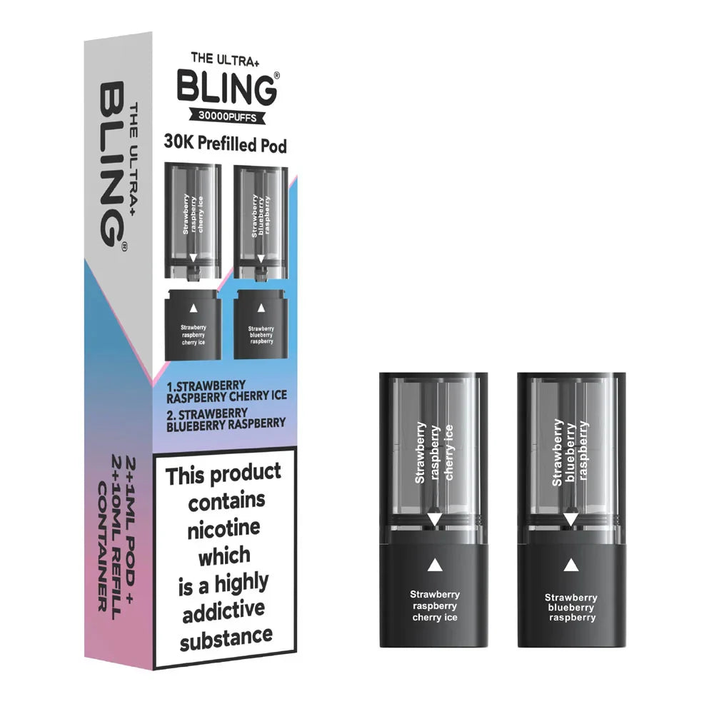 The Bling Ultra Plus 30K Prefilled Pods - Strawberry Raspberry Cherry Ice / Strawberry Blueberry Raspberry