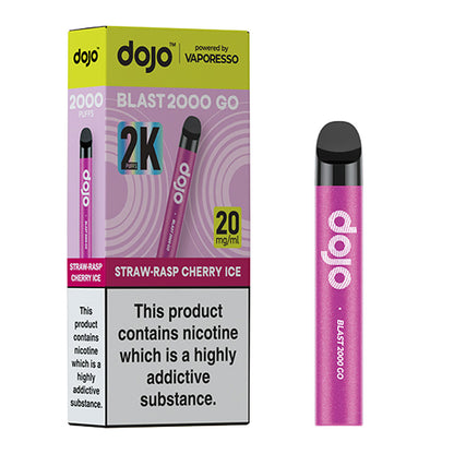 Dojo Blast 2000 GO disposable vape in Straw-Rasp Cherry Ice flavor
